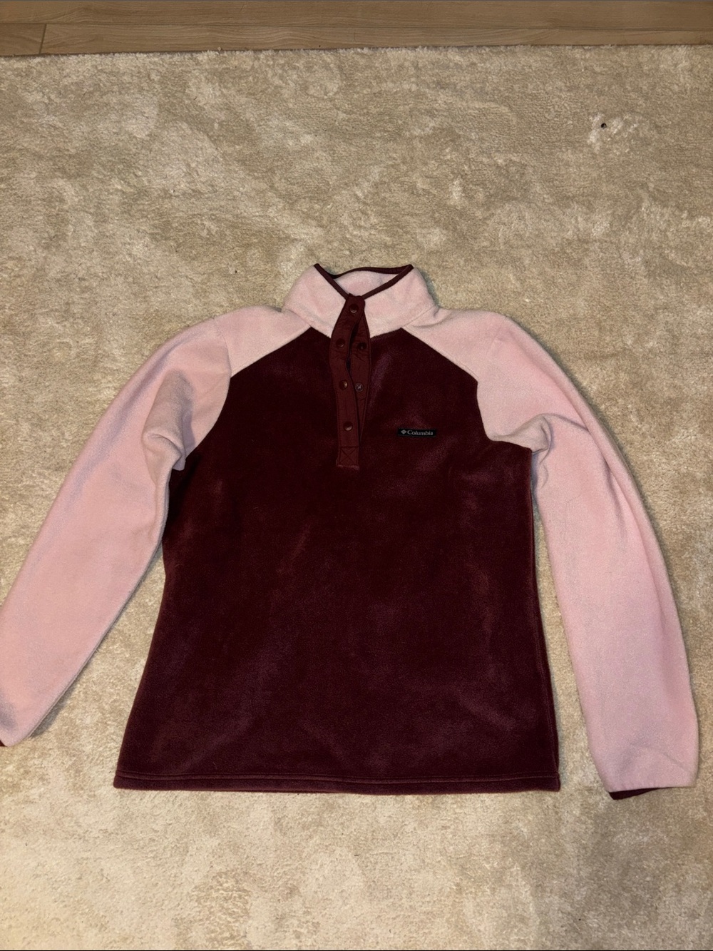 Columbia Two-Tone Fleece Pullover - Burgundy & Light Pink